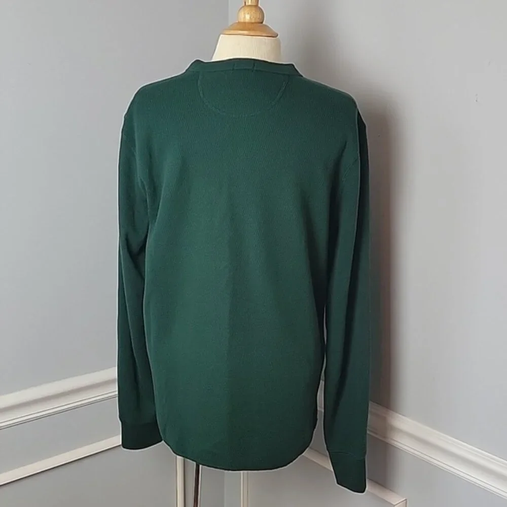 J.CREW Oarsman Hunter Green Three Button Thermal‎ Henley Preppy Casual Shirt M